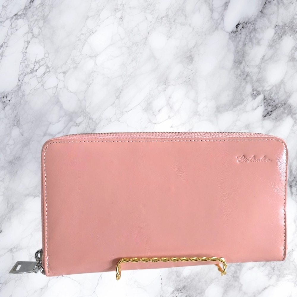 Rare BOSTANTEN Blush Pink Leather Zip Around XL Continental Wallet Organizer
